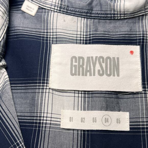GRAYSON The Hero Shirt Size 4 Large Blue White Plaid Button Long Sleeve Cotton - Picture 12 of 15